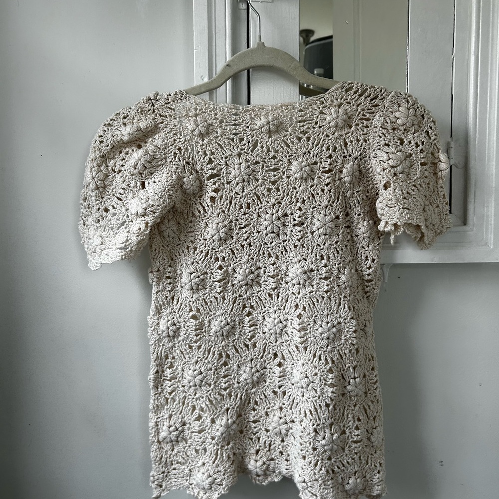 Vintage ivory short sleeve crochet sweater